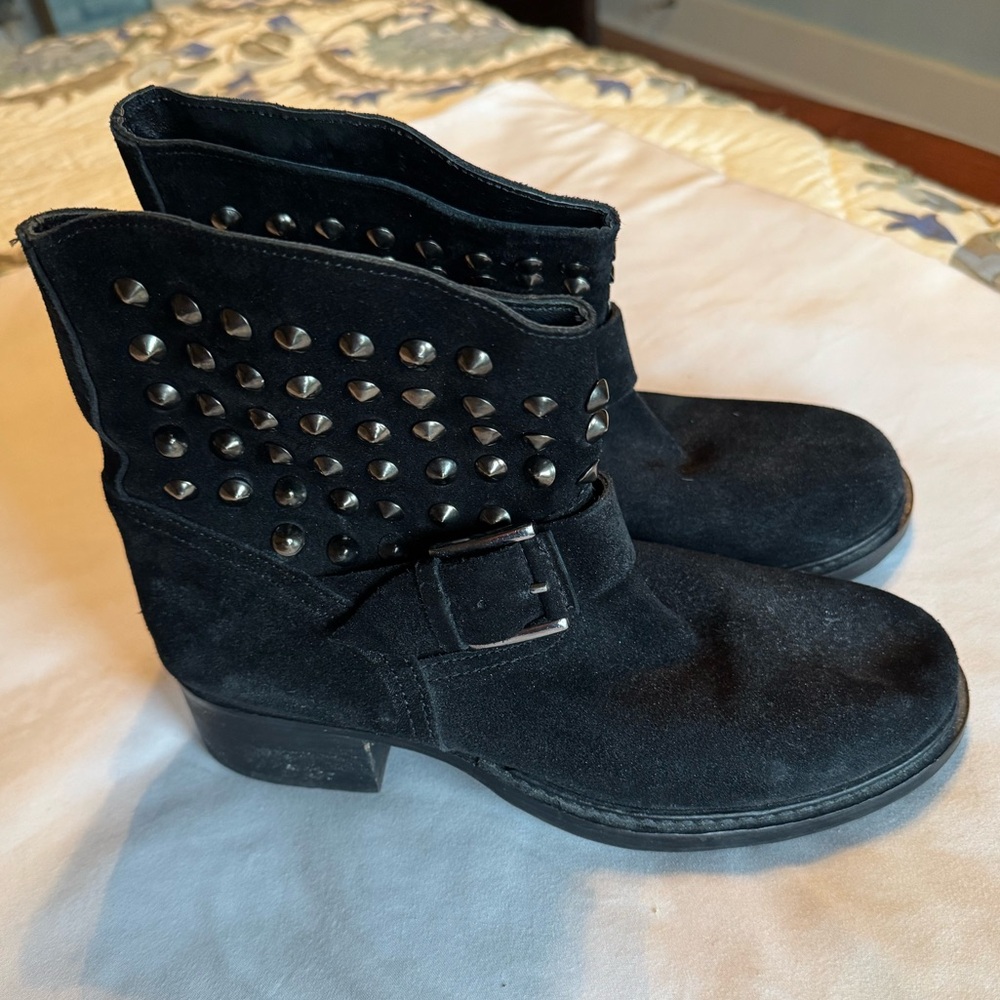 Black Suede Lola Cruz Studded Black Ankle Boots